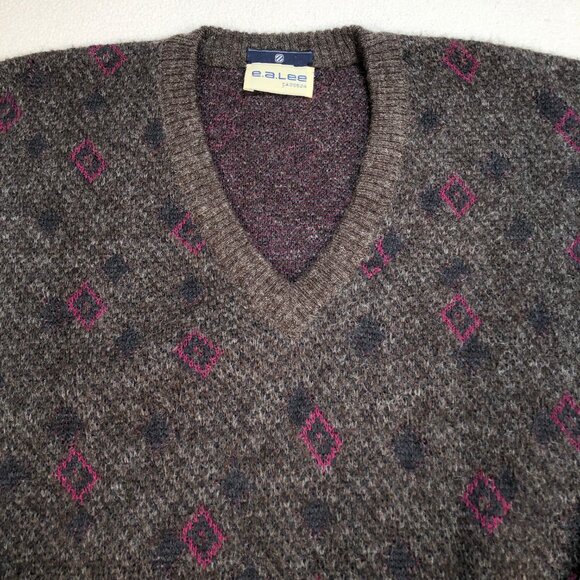Ermenegildo Zegna Sweater Men's S Brown Geometric Wool Mohair Nylon V Neck HOLES - Picture 4 of 16